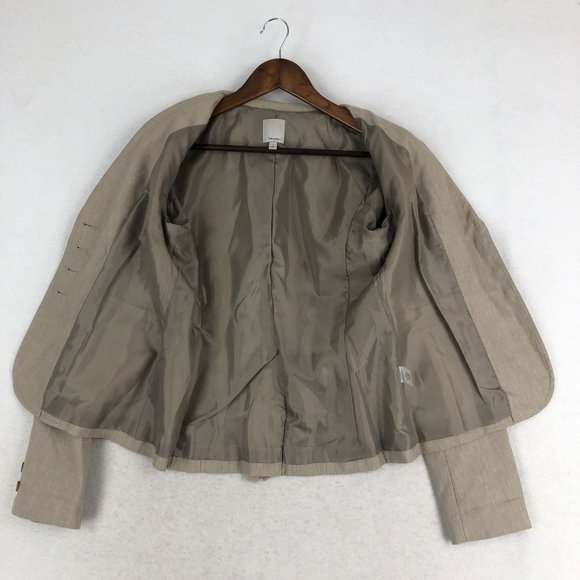 Halogen Women's Size 6 Brown Linen Blend Four Button Notch Lapel Blazer Jacket - Picture 7 of 11